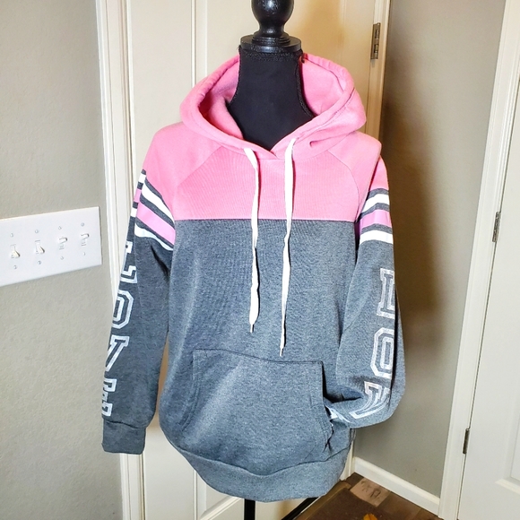 Bobbie Brooks Tops - NEW Bobbie Brooks Ladies' Pink LOVE Pullover Hoodie Gray Pink White Silver Sz M